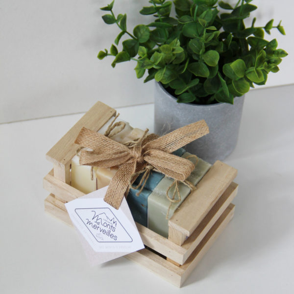 coffret cadeau corbeille bois savons