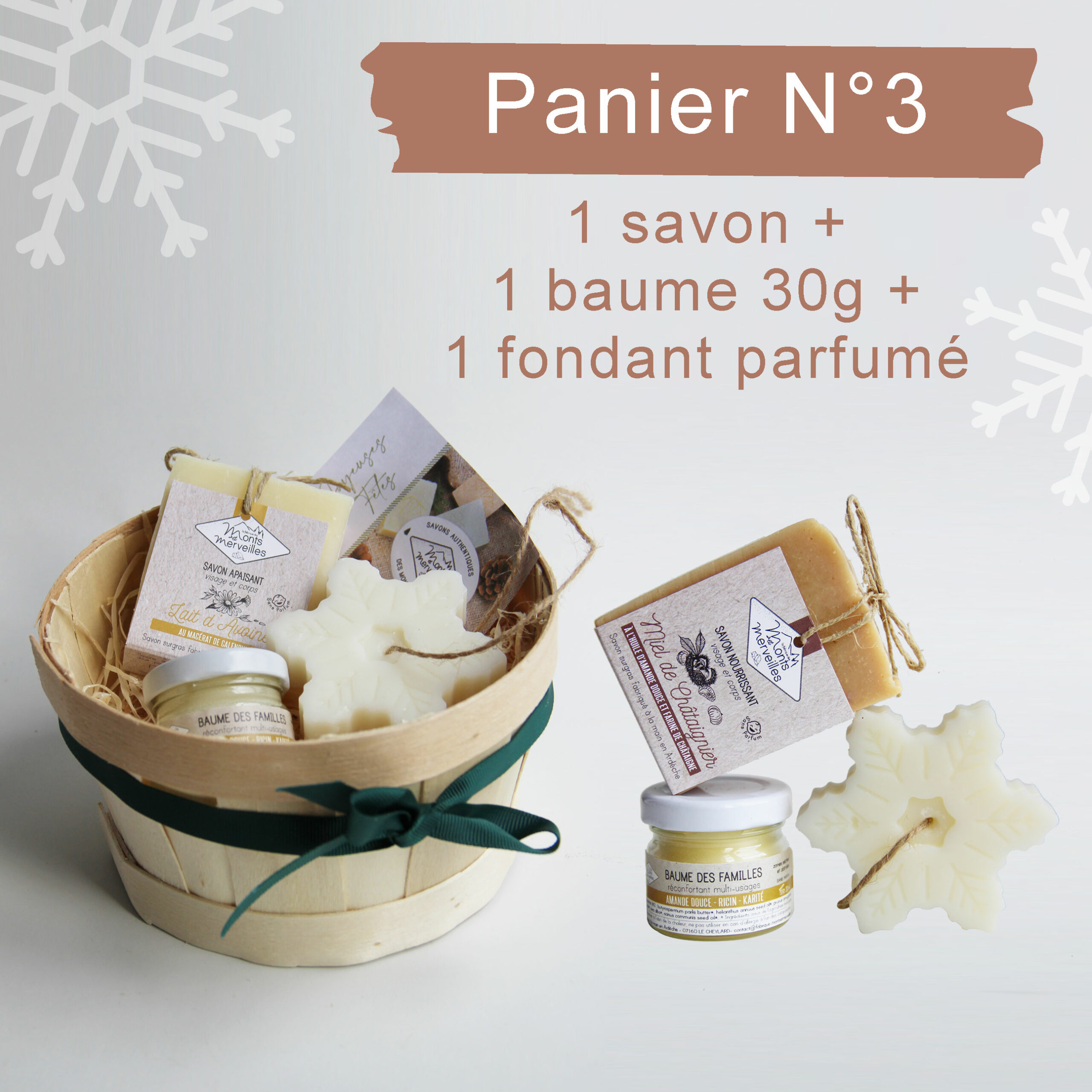 Panier 1 savon + 1 baume + 1 fondant parfumé
