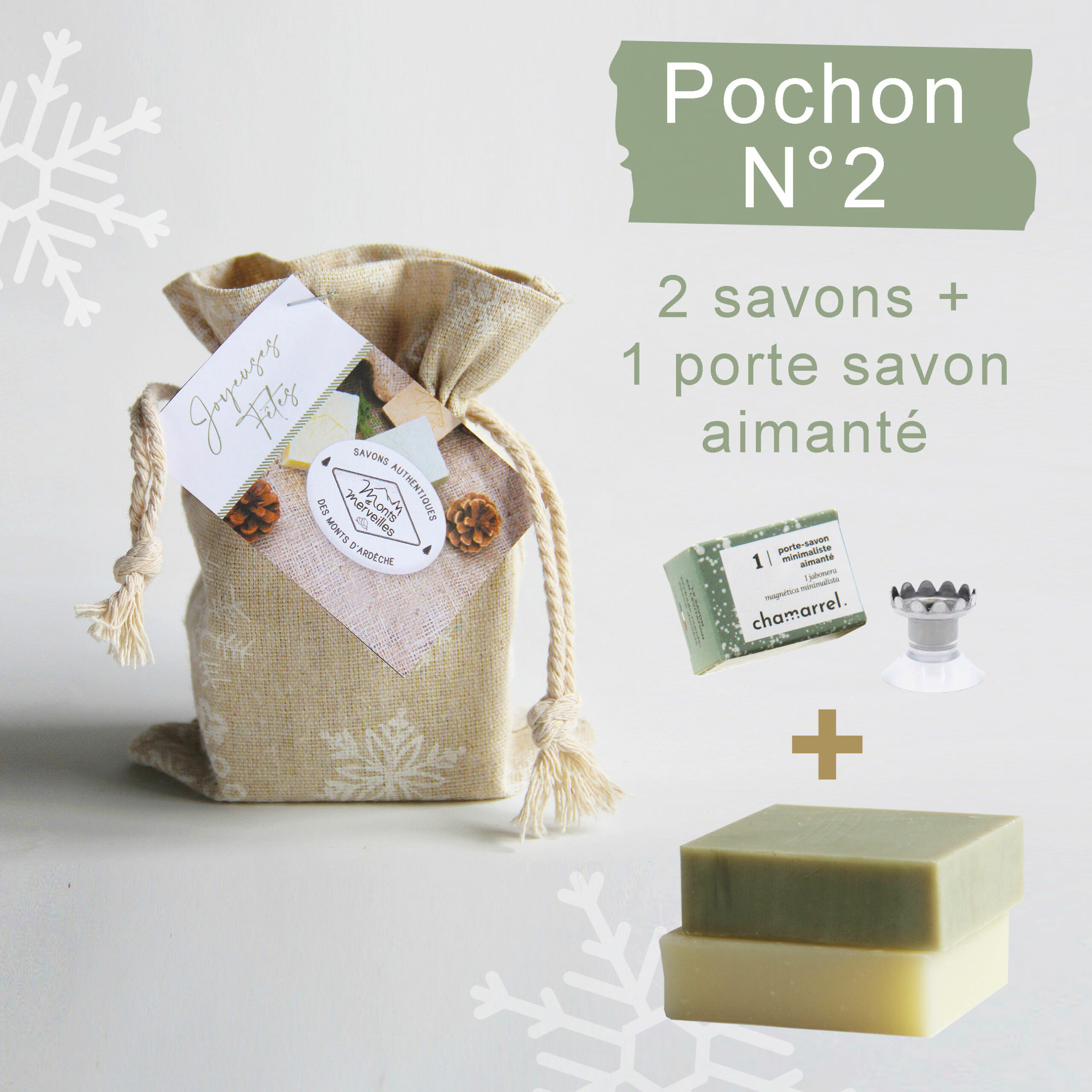 Pochon 2 savons + 1 porte savon aimanté