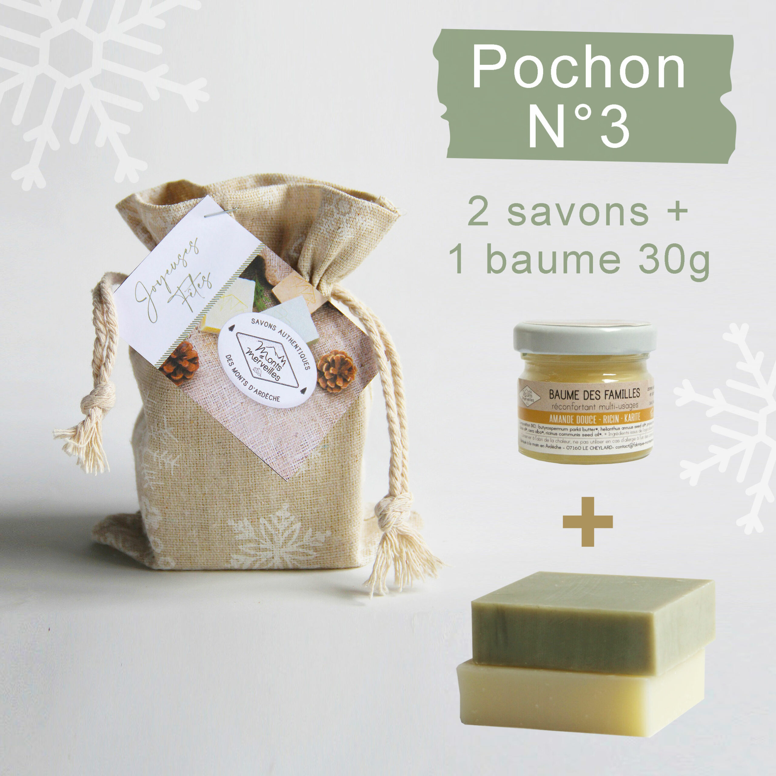 Pochon 2 savons + 1 baume multi-usages 30g